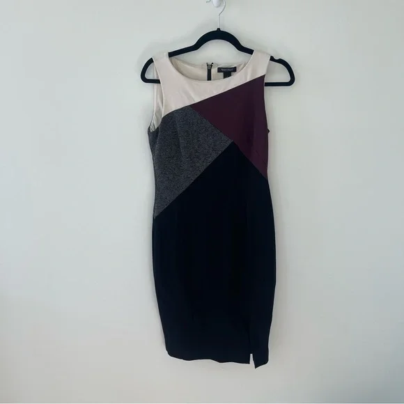 White House Black Market Colorblock Midi Dress - Black, Cream, Burgundy, Gray - Picture 2 of 4